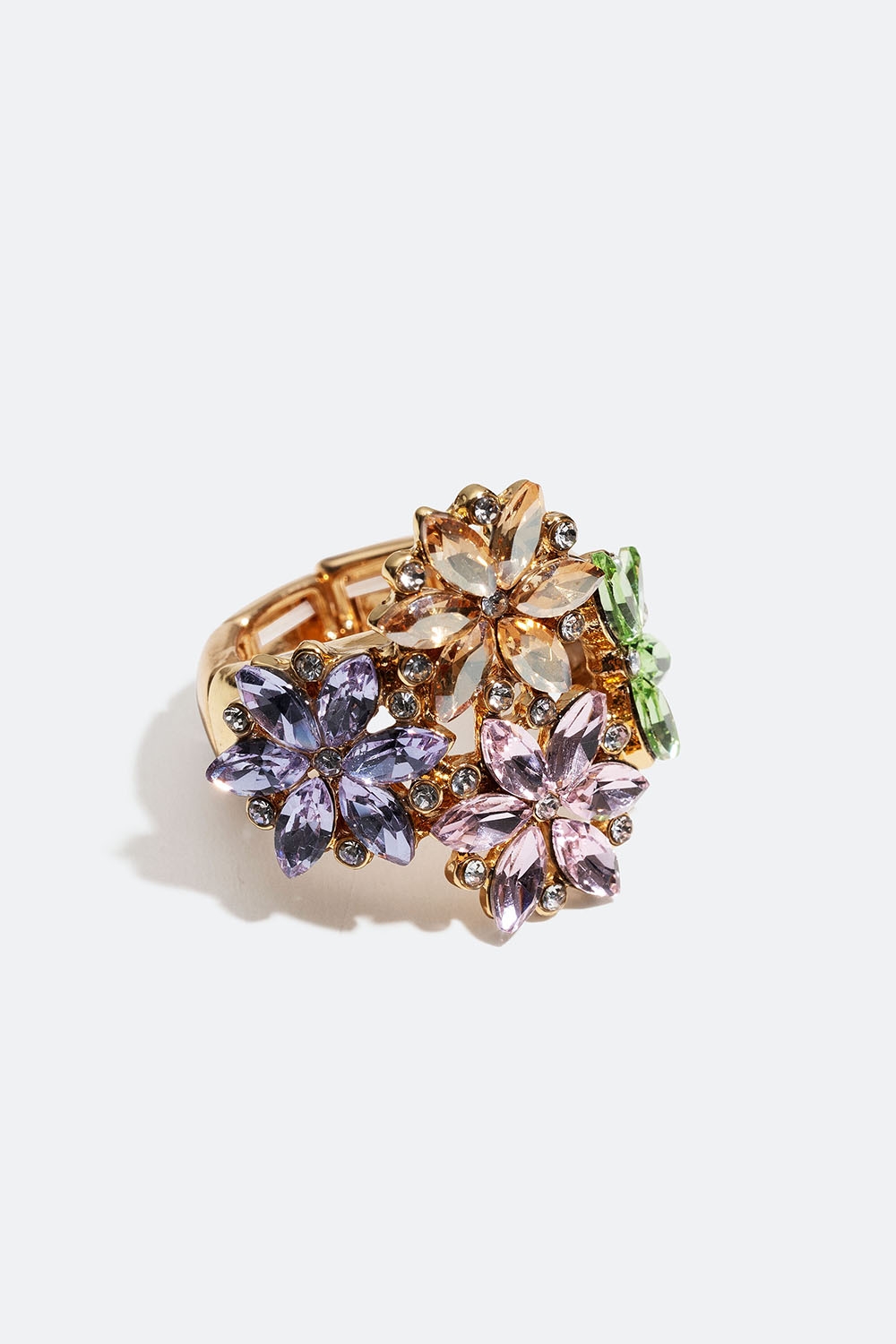 Justerbar ring med blomster og farvede glassten i gruppen Smykker hos Glitter (256001009900)