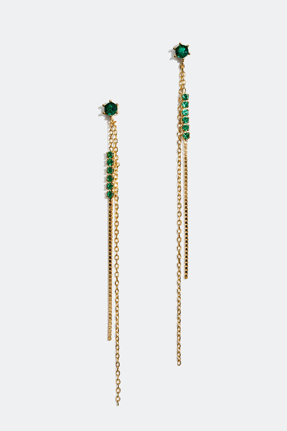 Lange øreringe forgyldt med 18 karat guld med led og grønne sten i gruppen Smykker / Øreringe hos Glitter (553002157702)