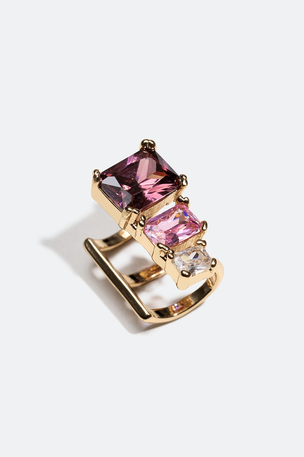 Guldfarvet earcuff med rektangulære rosa Cubic Zirconia i gruppen Smykker / Øreringe / Ear cuffs hos Glitter (253005745402)