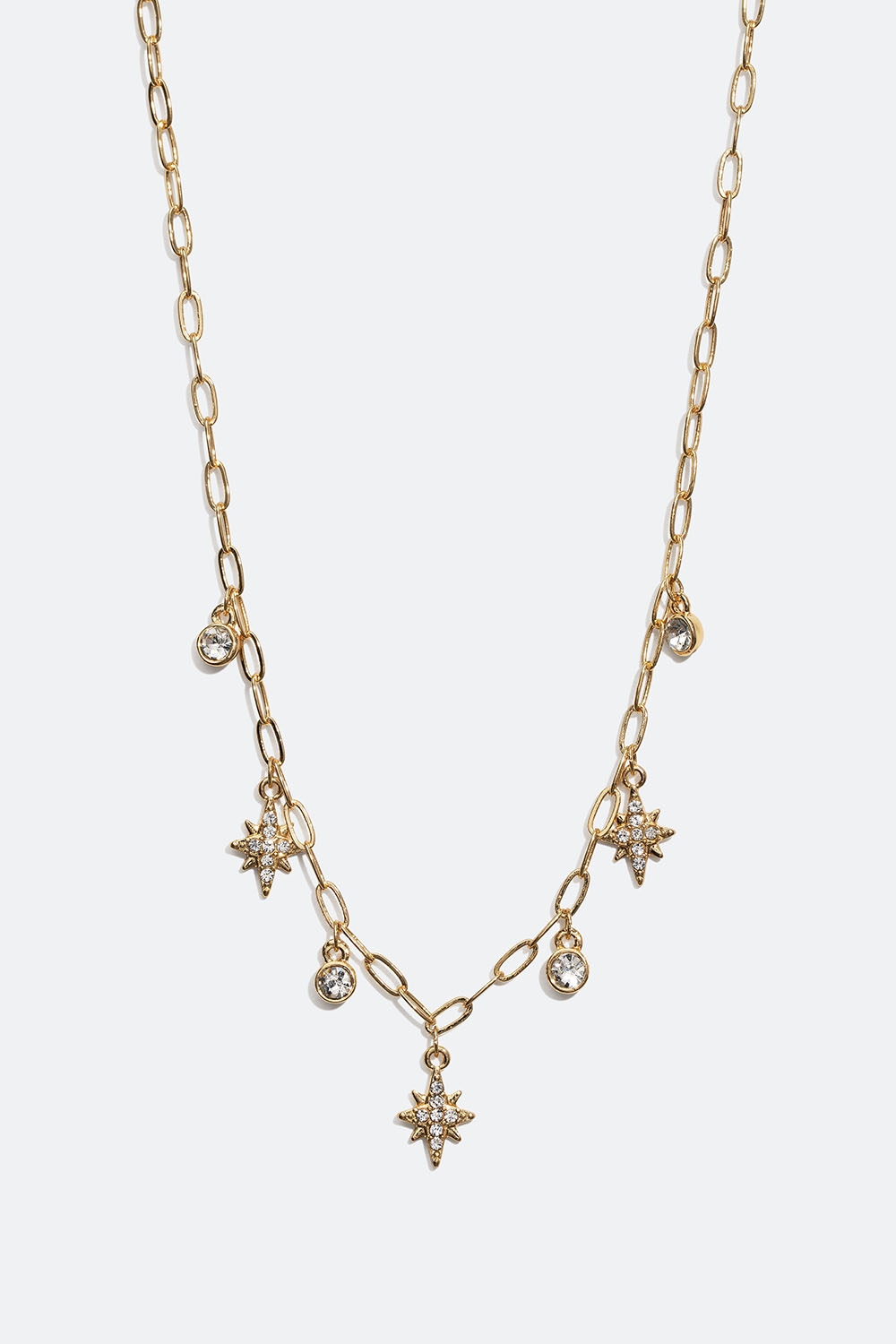 Guldfarvet halskæde med runde glassten og stjerner i gruppen Smykker / Halskæder / Halskæder med vedhæng hos Glitter (254001492002)