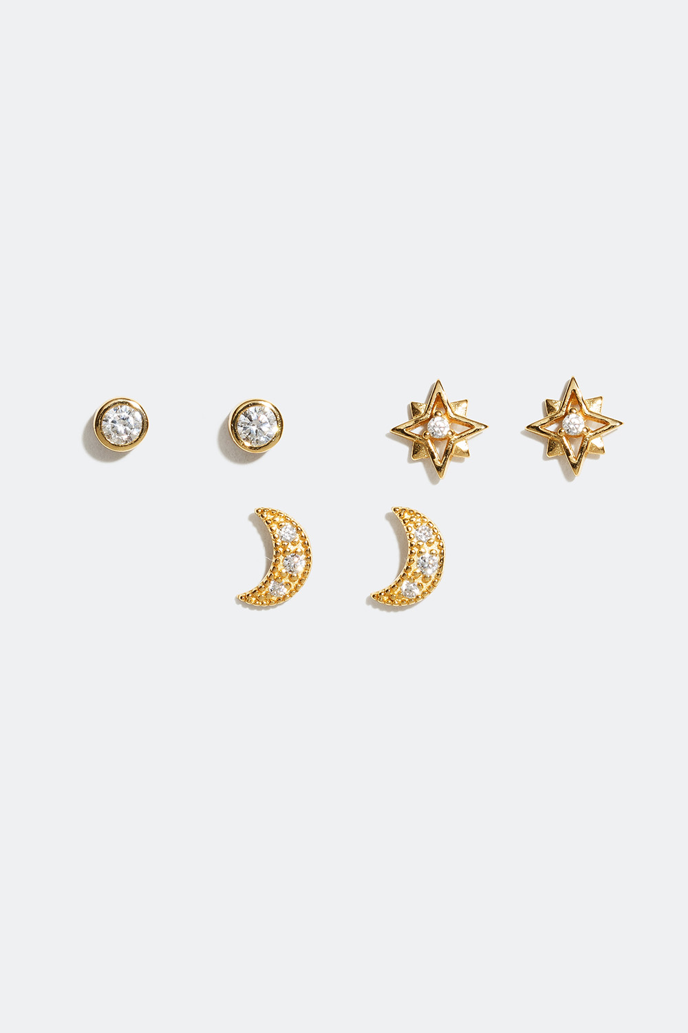 Ørestikker i forskellige design, måne og stjerne, forgyldt med 18 kt. guld, 3-pak i gruppen Smykker / Øreringe hos Glitter (553000592000)