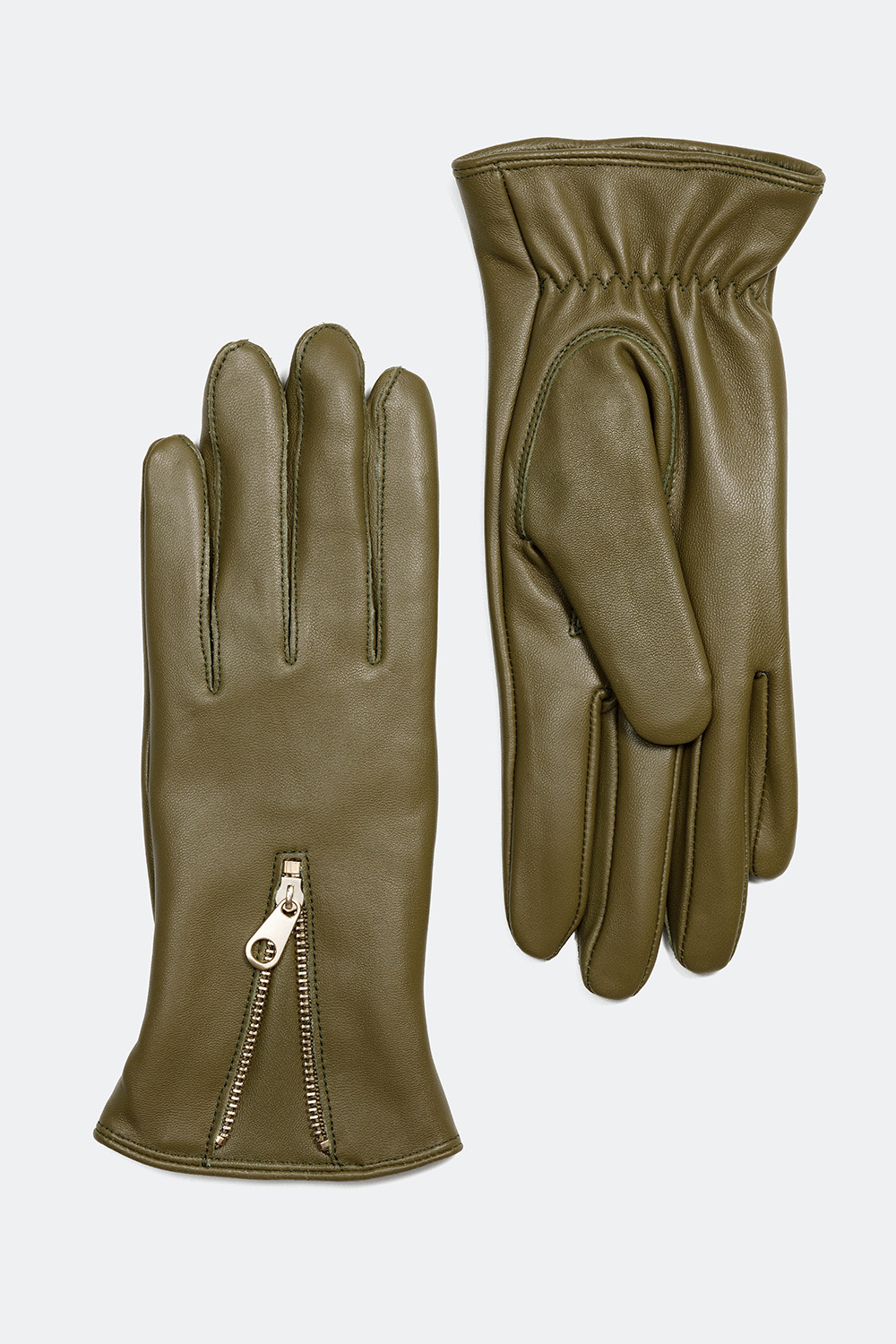 Grønne handsker i ægte skind med lynlås i gruppen Skindhandsker hos Glitter (17100026)