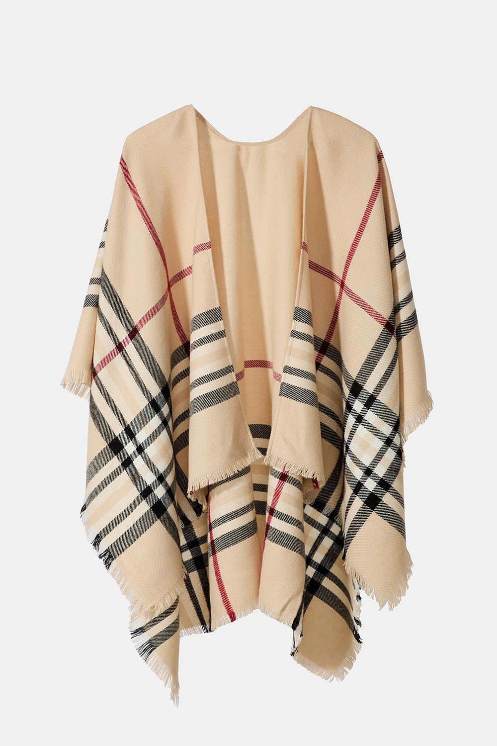 Beige ternet poncho med frynser i gruppen Accessories / Strik / Ponchoer hos Glitter (171001458600)