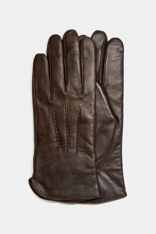 Mørkebrune læderhandsker med dekorative syninger i gruppen Accessories / Skindhandsker / Skindhandsker til kvinder hos Glitter (1710016982)