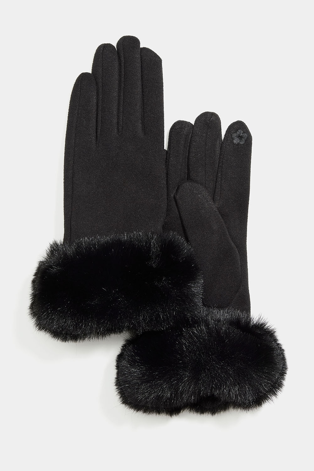 Sorte handsker med kunstpelsdetalje i gruppen Accessories / Strik / Touch handsker hos Glitter (171001849000)