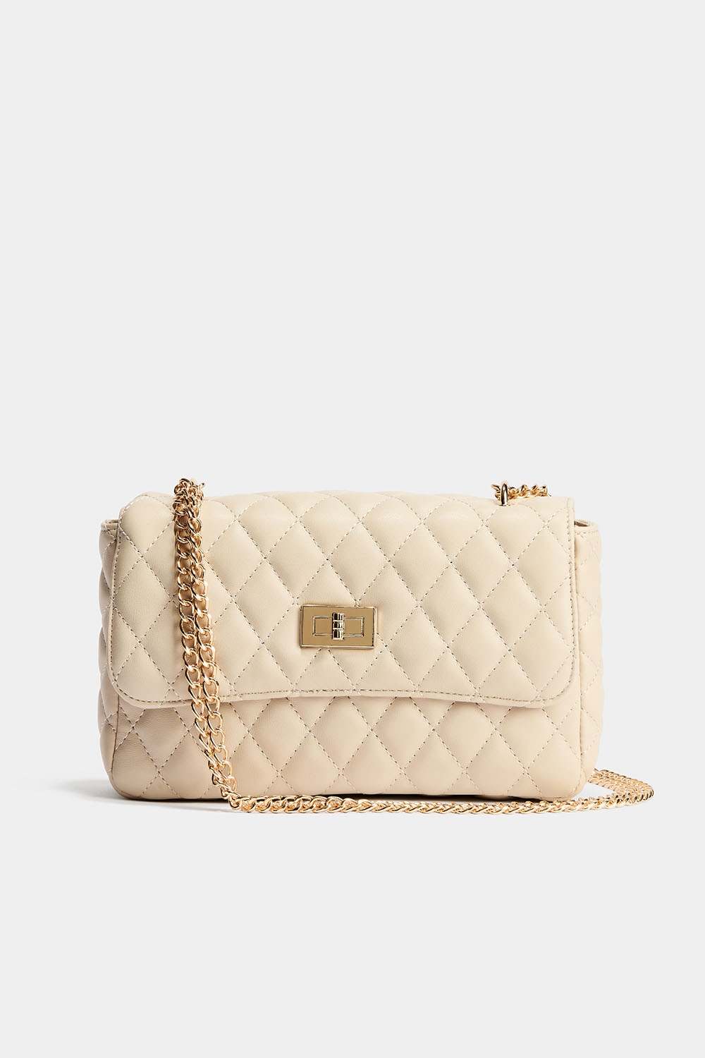 Beige quiltet skuldertaske med kæde i gruppen Tasker / Crossbody hos Glitter (172001538300)