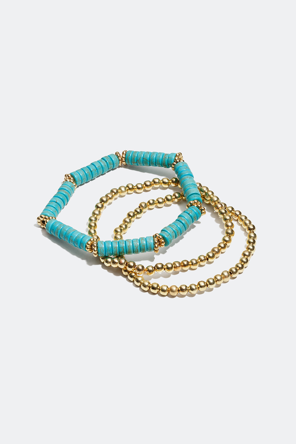 Elastiske armbånd med gyldne og turkise perler, 3-pak i gruppen Alle Smykker / Armbånd / Flerpak hos Glitter (25100020)