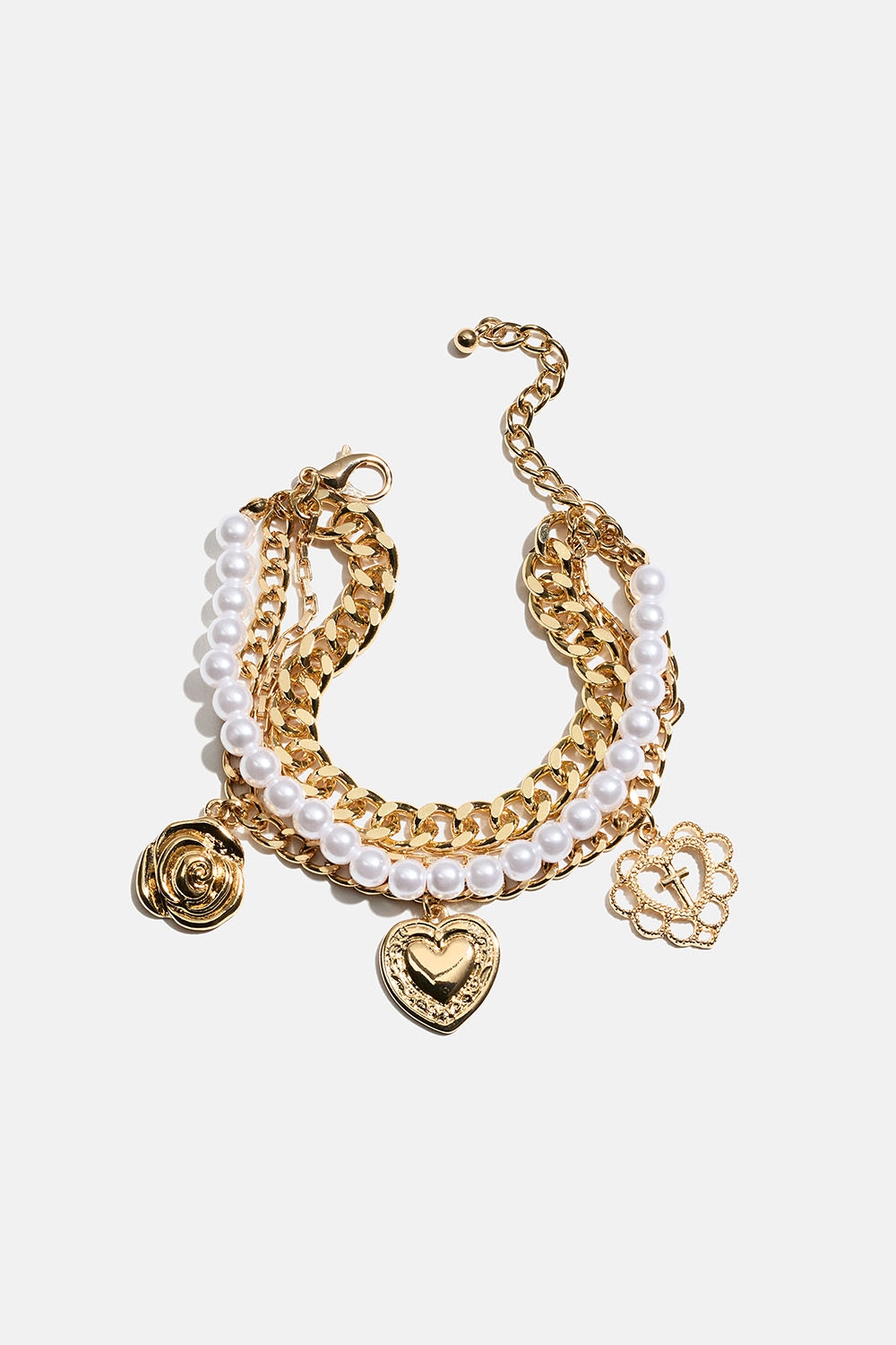 Guldfarvet armbånd med fire led og charms i gruppen Smykker / Armbånd / Brede hos Glitter (251001802002)