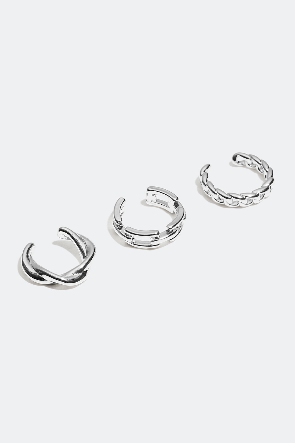 Ear cuffs med snoet look og kædedesign, 3-pak i gruppen Alle Smykker / Øreringe / Flerpak hos Glitter (25300223)