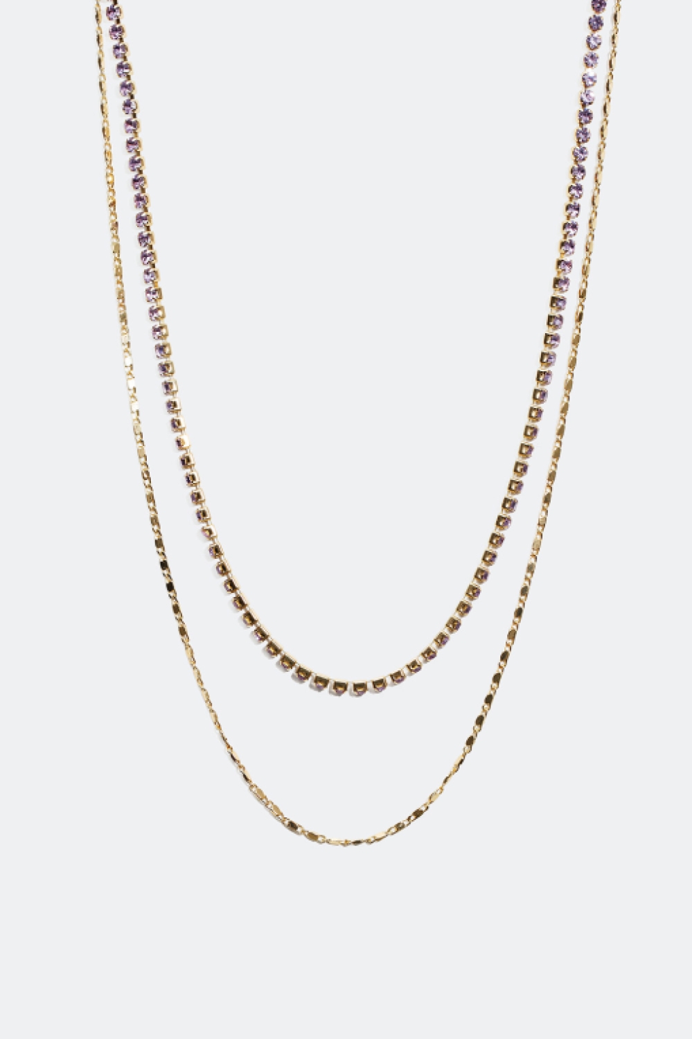 Dobbelt halskæde med kæde og lilla glassten i gruppen Alle Smykker / Halskæder / Similihalskæder hos Glitter (25400018)