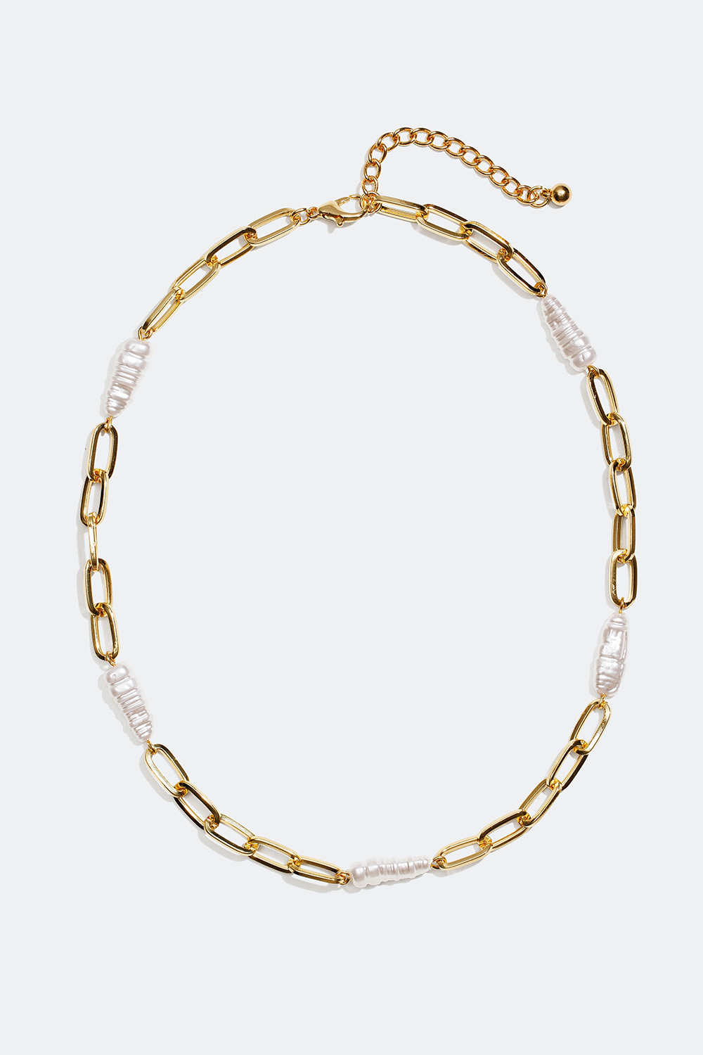Guldfarvet halskæde med paperclipskæde og perler i gruppen Smykker / Halskæder hos Glitter (254000832002)