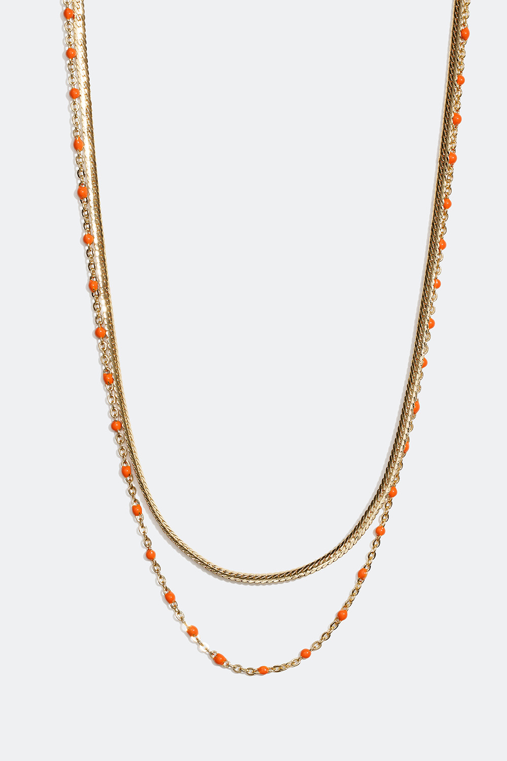 Guldfarvet dobbelt halskæde med detaljer i orange i gruppen Smykker / Halskæder hos Glitter (254000854502)