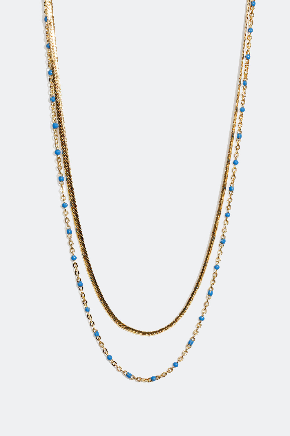Guldfarvet dobbelt halskæde med detaljer i blåt i gruppen Smykker / Halskæder hos Glitter (254000857002)
