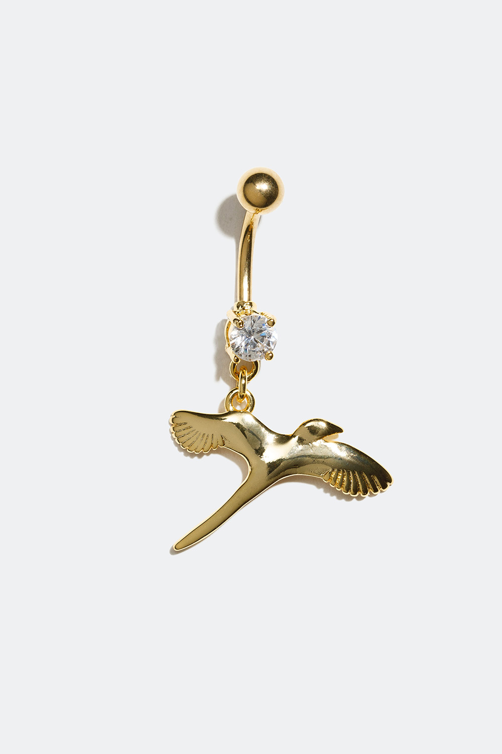 Guldfarvet navlepiercing med Cubic Zirconia og vedhæng som en fugl i gruppen Smykker / Piercinger / Navlepiercinger hos Glitter (255000360110)