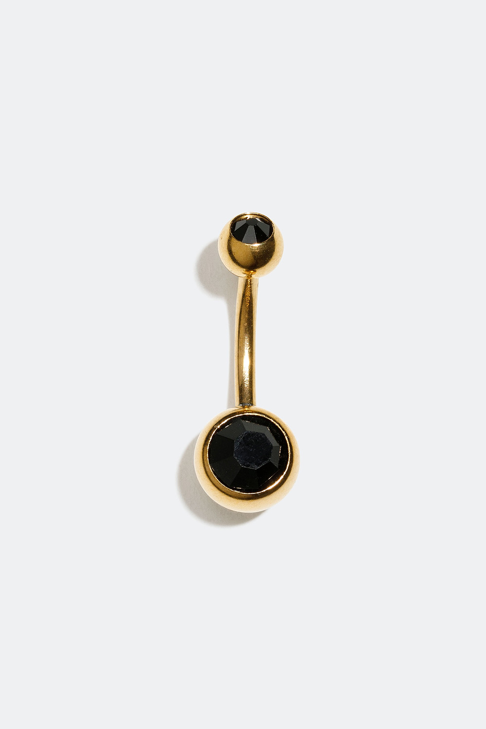 Guldfarvet navlepiercing med to sorte sten i gruppen Smykker / Piercinger / Navlepiercinger hos Glitter (255000468410)