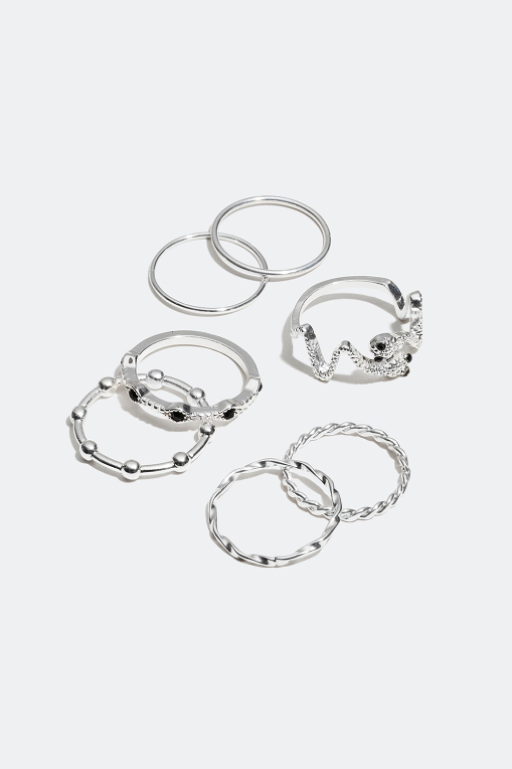 Ringe med slangemotiv og snoet design, 7-pak i gruppen Alle Smykker / Ringe / Flerpak hos Glitter (25600014)