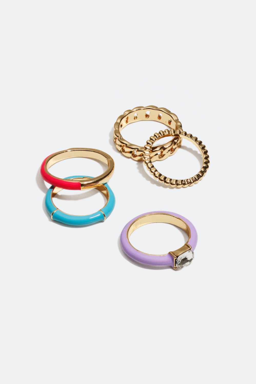Ringe i forskellige designs og farver, 5-pak i gruppen Alle Smykker / Ringe / Flerpak hos Glitter (25600025)