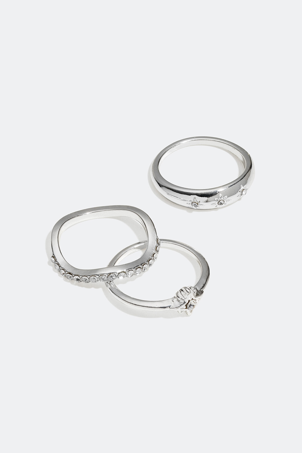 Ringe med stjerner og glassten, 3-pak i gruppen Smykker / Ringe / Flerpak hos Glitter (25600026)