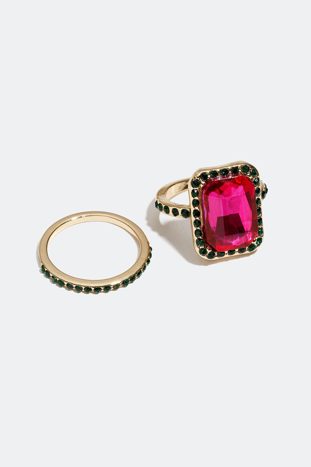 Ringe med rektangulær rosa glassten, 2-pak i gruppen Smykker / Ringe / Flerpak hos Glitter (25600040)