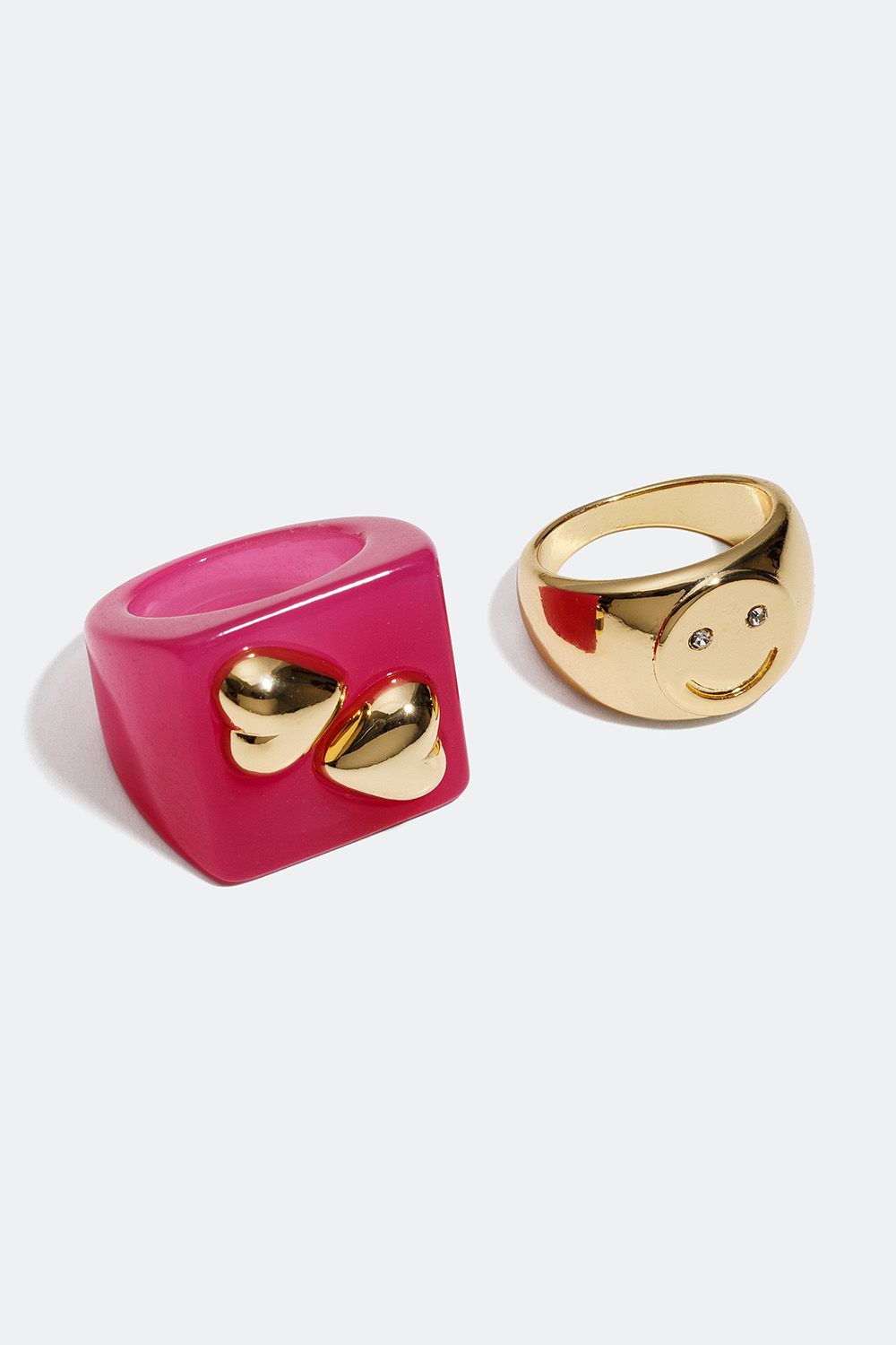 Rosa ring og smileyring, 2-pak i gruppen Smykker / Ringe / Flerpak hos Glitter (25600061)