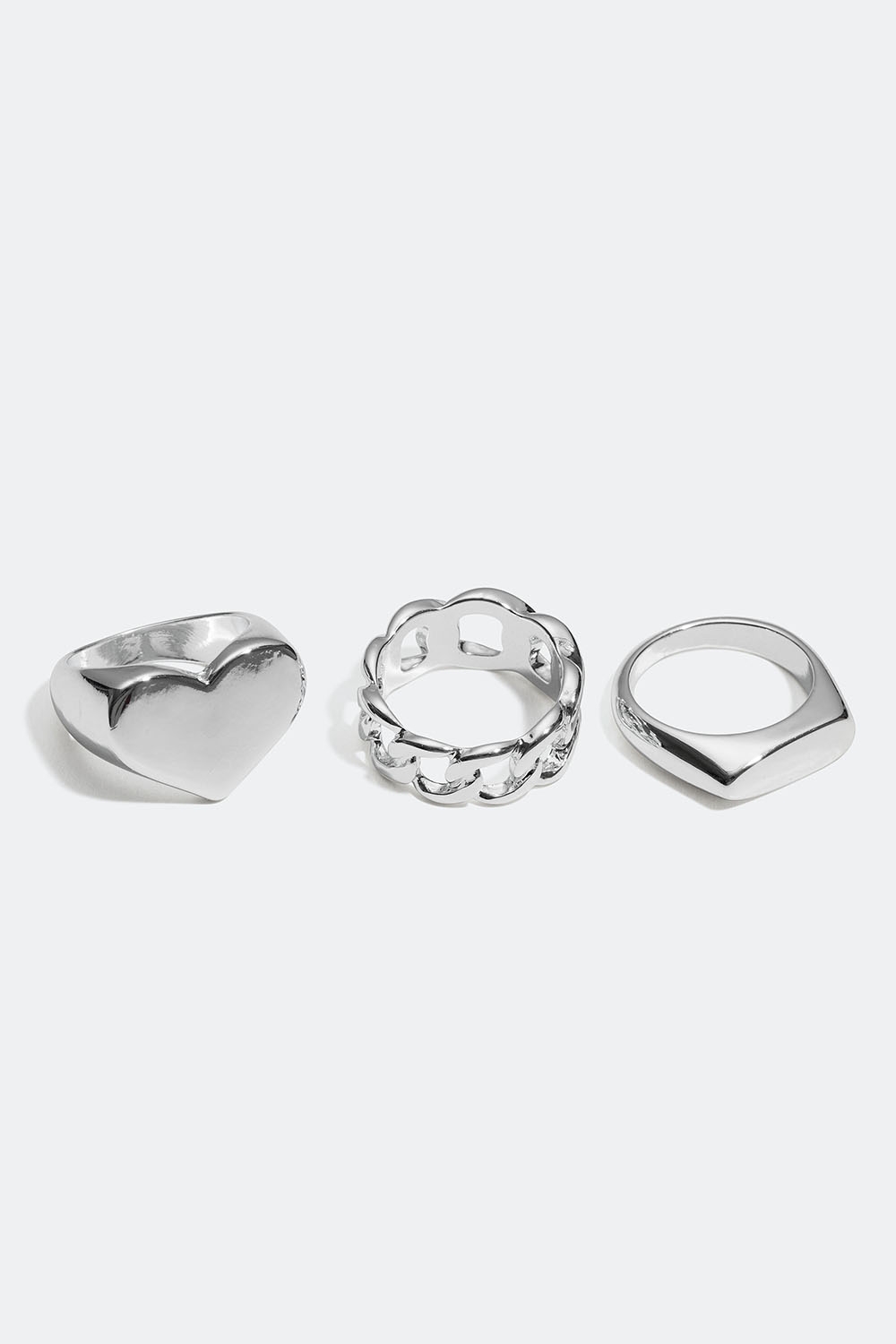 Chunky ringe med hjerte og kæde, 3-pak i gruppen Smykker / Ringe / Flerpak hos Glitter (25600091)