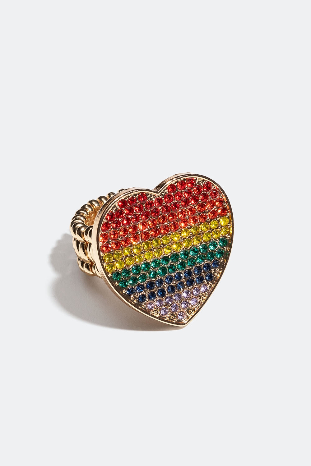 Justerbar ring med hjerte og glassten i regnbuens farver i gruppen Pride hos Glitter (256001059902)