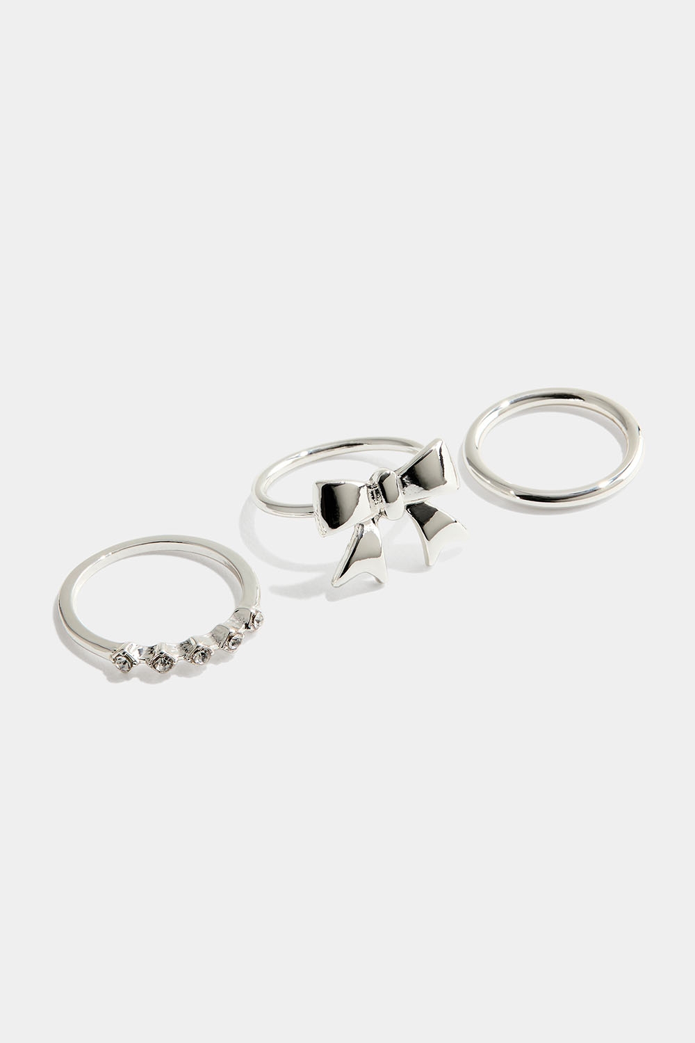 Ringe med sløjfe og rhinsten, 3-pak