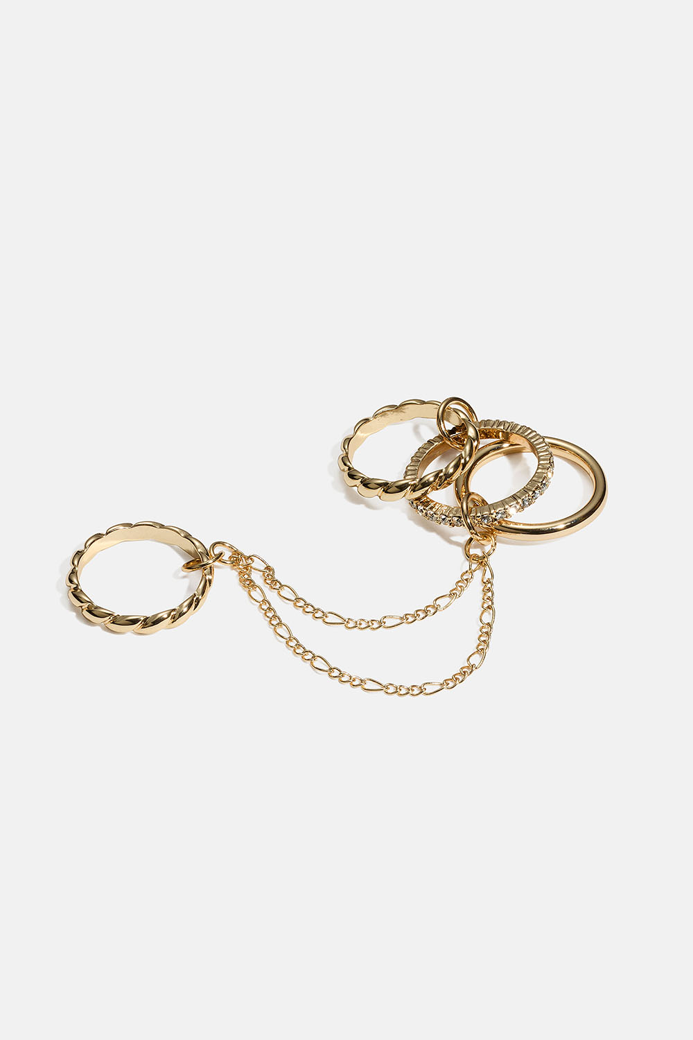 Guldfarvede ringe med kæde, 4-pak i gruppen Smykker / Ringe / Flerpak hos Glitter (2560018220)