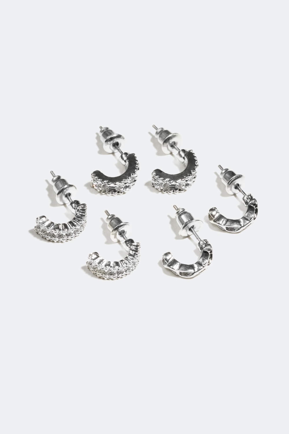 Øreringe, halvcirkler med glassten, 3-pack