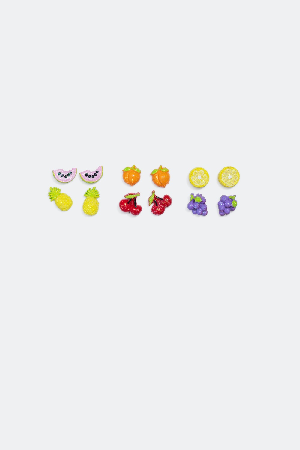 Øreringe med forskellige frugtmotiver, 6-pak i gruppen Børn / Børnesmykker hos Glitter (323265)