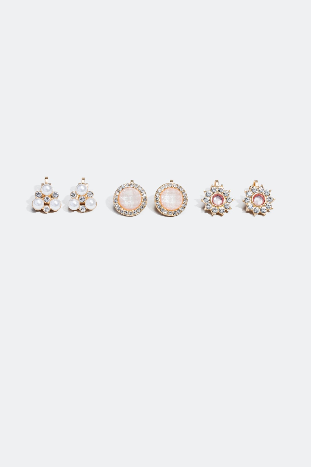 3-pak Clipsøreringe i lyserøde, hvide og guldfarvede nuancer i gruppen Smykker hos Glitter (324484)
