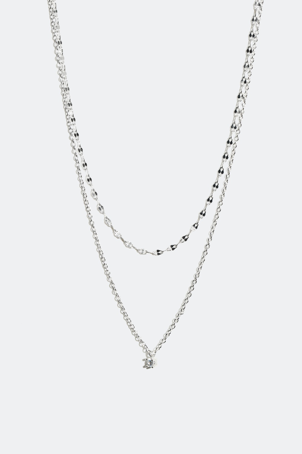 Dobbelthalskæde i ægte sølv med en lille glassten i gruppen Smykker / Halskæder / Halskæder med vedhæng hos Glitter (325900)