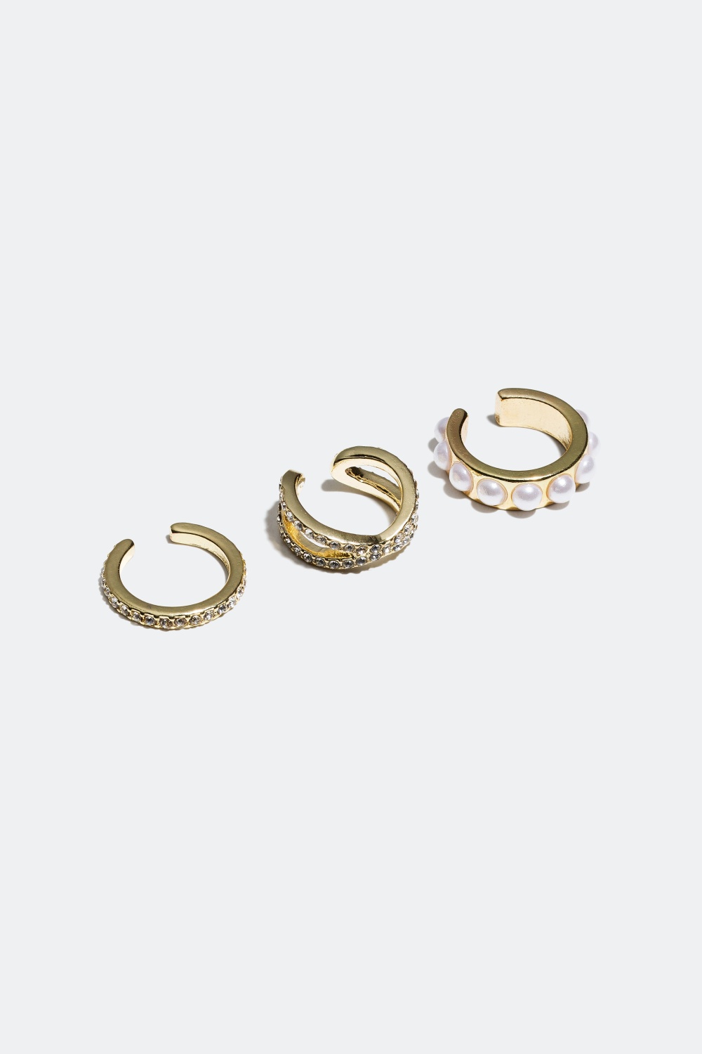 Ear cuffs med glassten og perler, 3-pak i gruppen Smykker / Øreringe / Ear cuffs hos Glitter (326469)