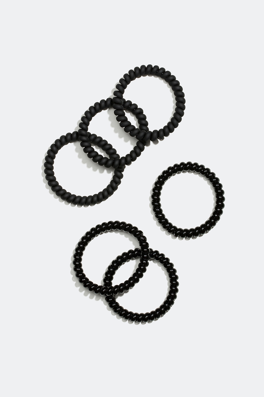 Matte spiralformede hårelastikker, 6-pak i gruppen Håraccessories / Hårelastikker / Flerpak hos Glitter (327767)