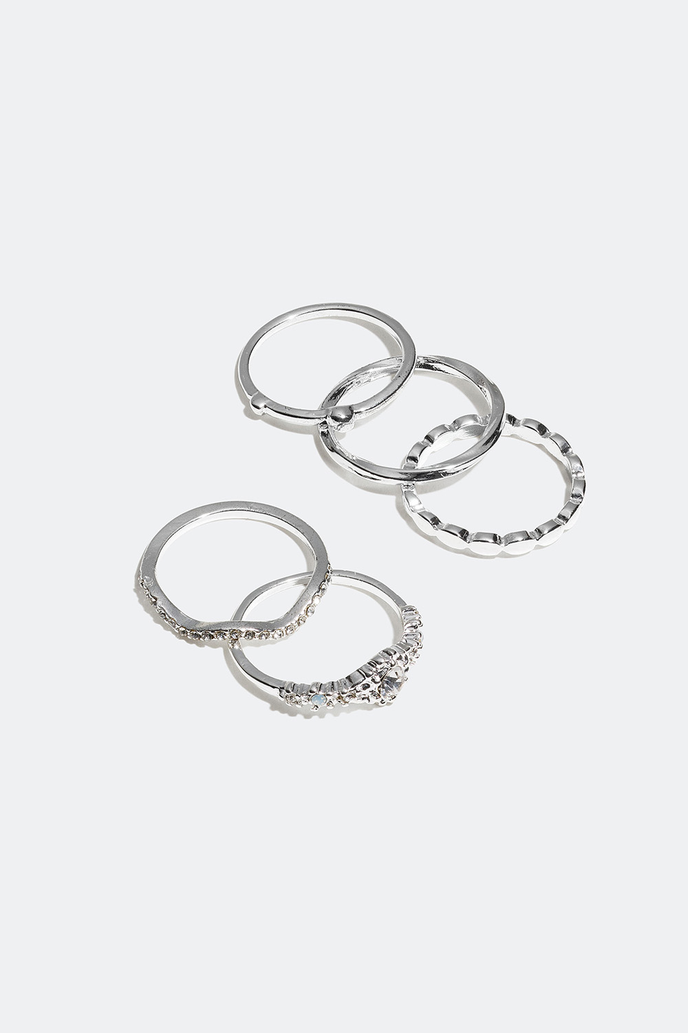 Ringe med glassten og forskellige design, 5-pak i gruppen Smykker / Ringe / Flerpak hos Glitter (327922)