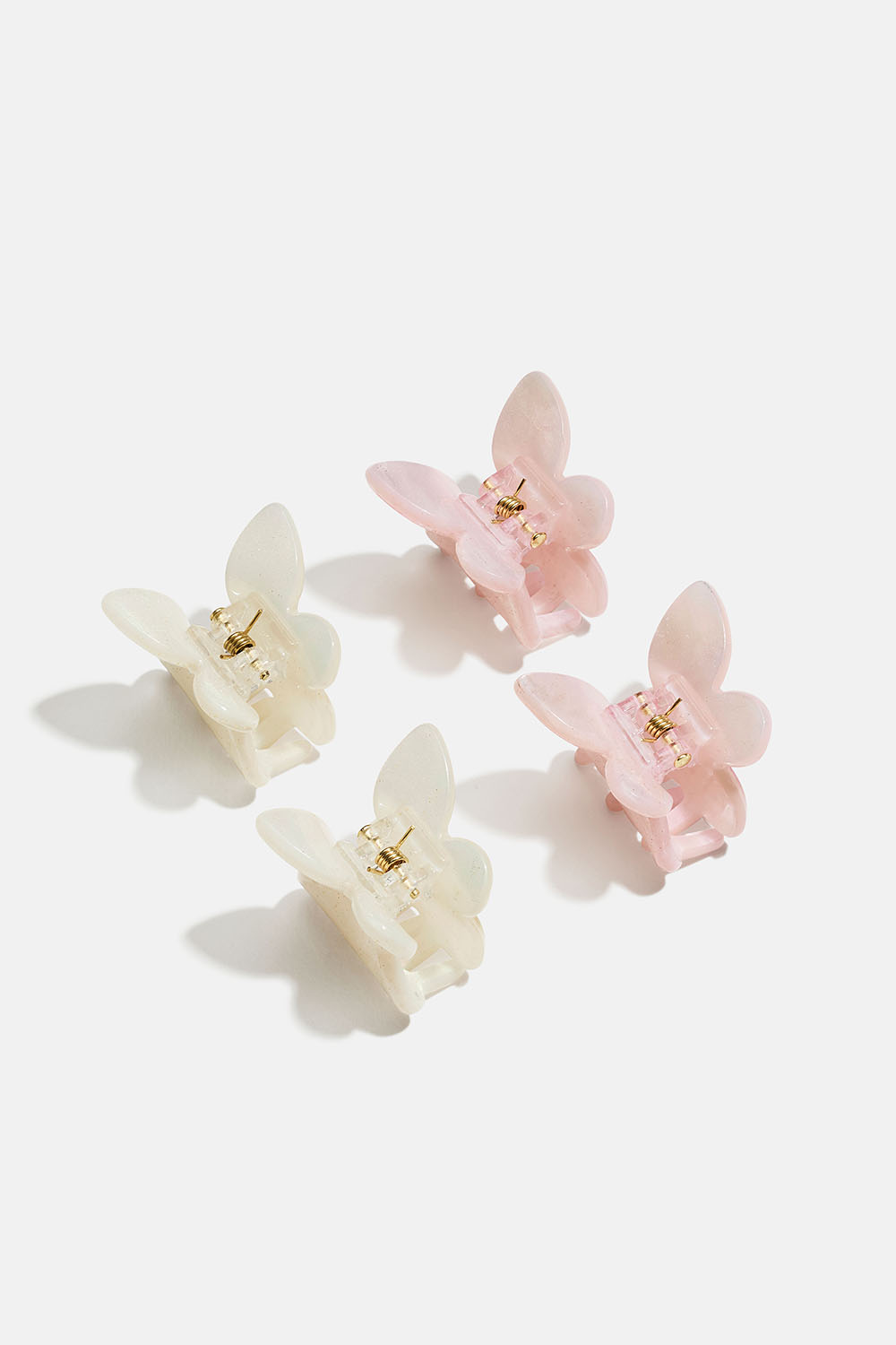 Små hårspænder med lyserøde og hvide sommerfugle, 4-pak i gruppen Håraccessories / Spænder & klemmer / Flerpak hos Glitter (331002085400)