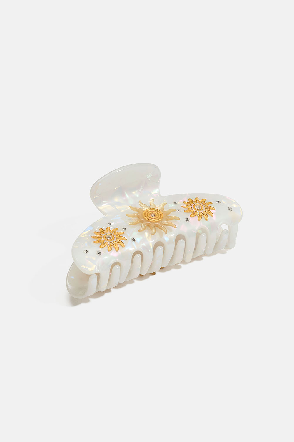 Hvid hårspænde med sole og glassten i gruppen Håraccessories / Spænder & klemmer / Hårklemmer hos Glitter (331002183100)