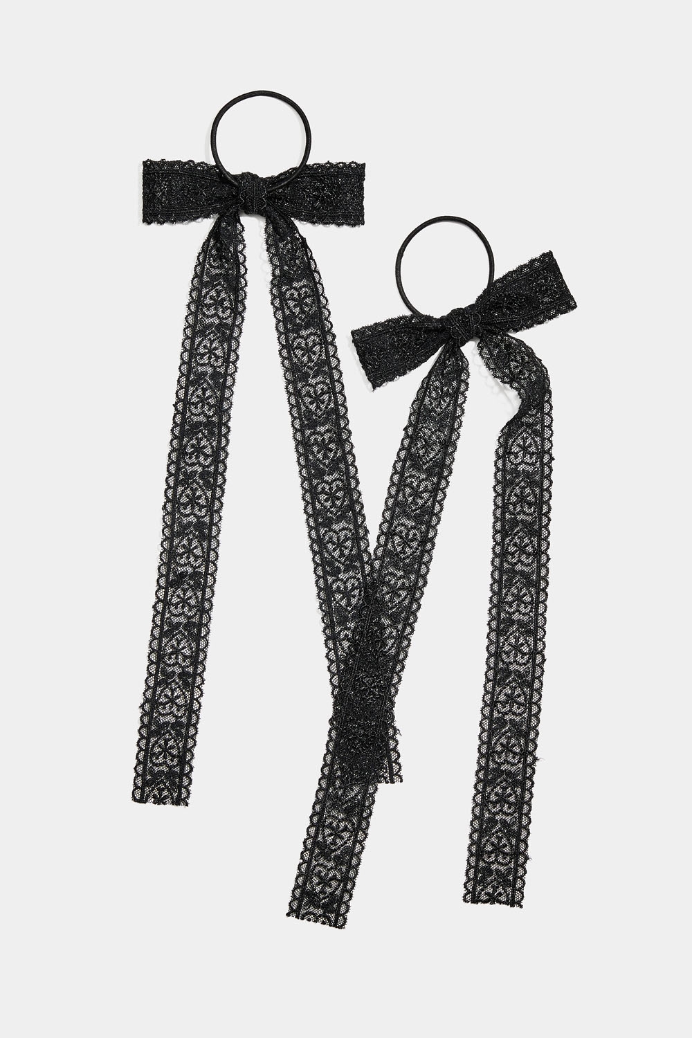 Hårelastikker med sorte blondesløjfer, 2-pak i gruppen Håraccessories / Hårelastikker / Hårelastikker med detaljer hos Glitter (332001519000)