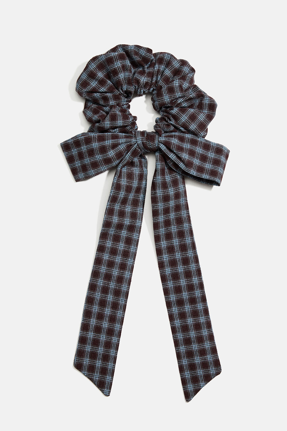 Scrunchie-hale med sløjfe i blåt og ternet mønster i gruppen Håraccessories / Scrunchies hos Glitter (332002187400)