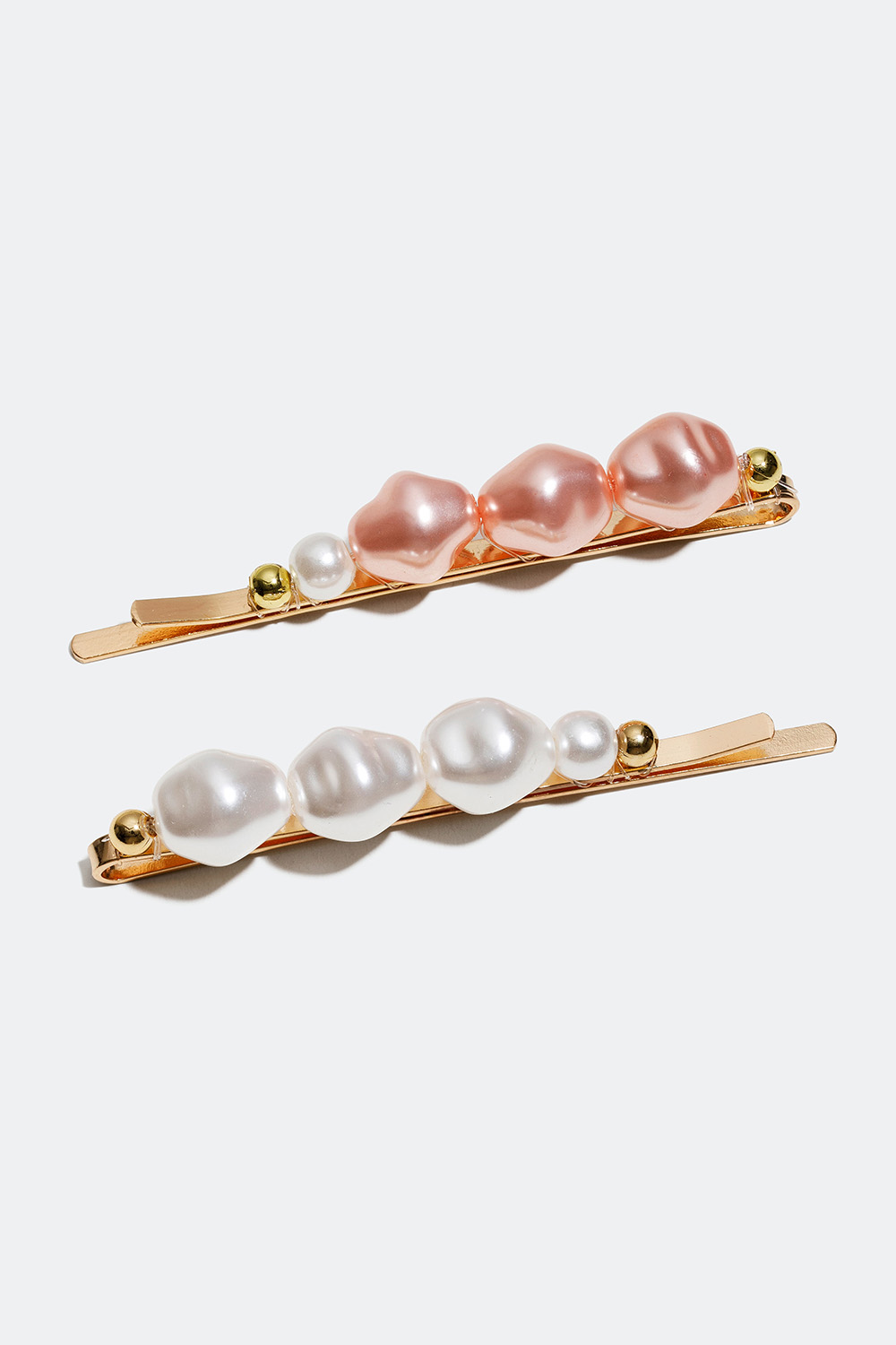 Hårspænder med hvide og rosa perler, 2-pak i gruppen Håraccessories / Spænder & klemmer / Hårspænder hos Glitter (335000565400)