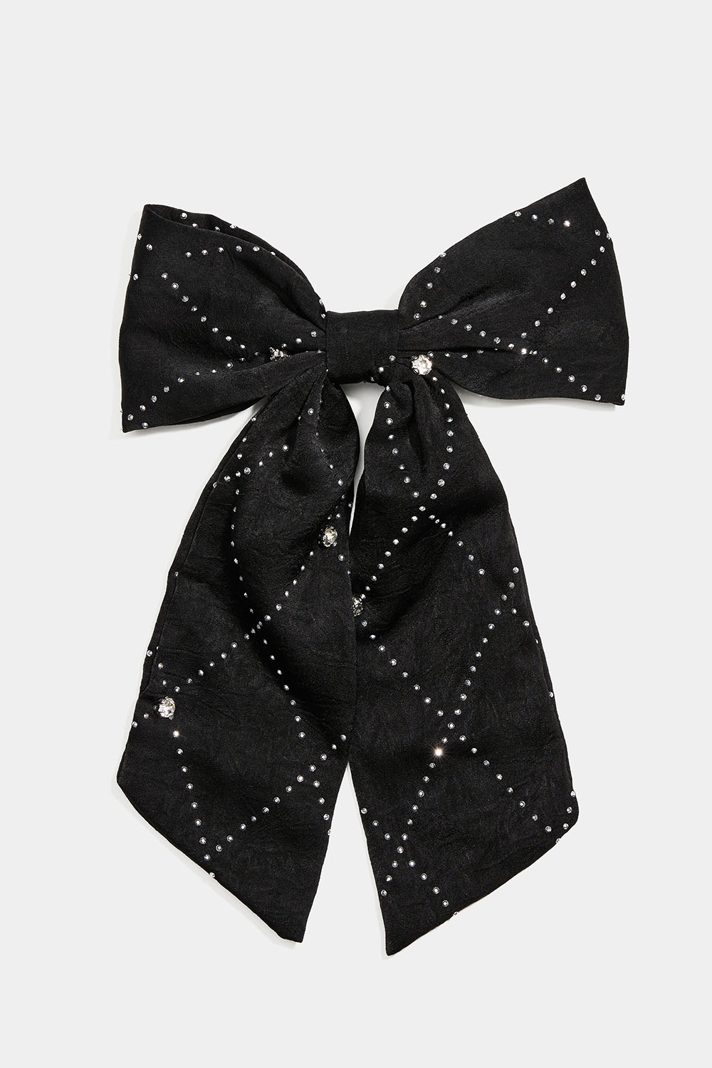 Hårspænde med sort sløjfe, små nitter og sten i gruppen Håraccessories / Spænder & klemmer / Hårspænder hos Glitter (335002059000)