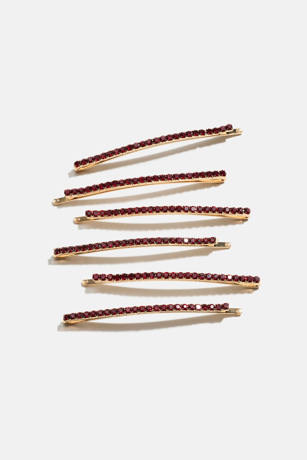 Hårspænder med rød similisten, 6-pak i gruppen Håraccessories / Spænder & klemmer / Flerpak hos Glitter (335002076000)