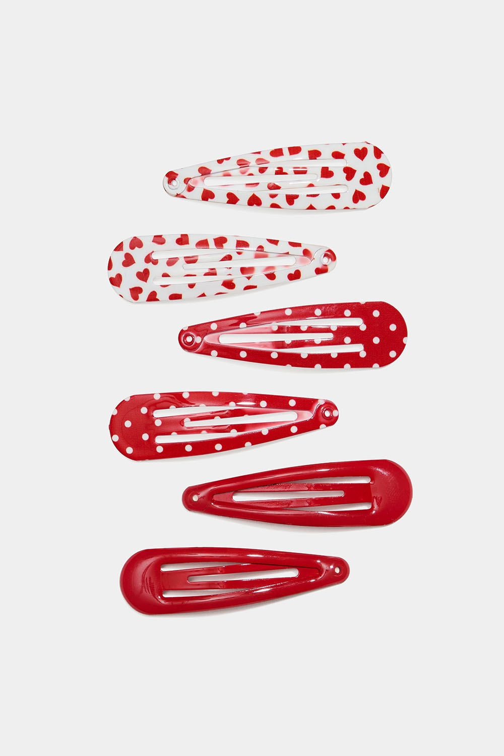 Hårspænder i rød, prikket og hjertemønster, 6-pak i gruppen Børn / Hårpynt til børn / Hårspænder til børn hos Glitter (403000566400)