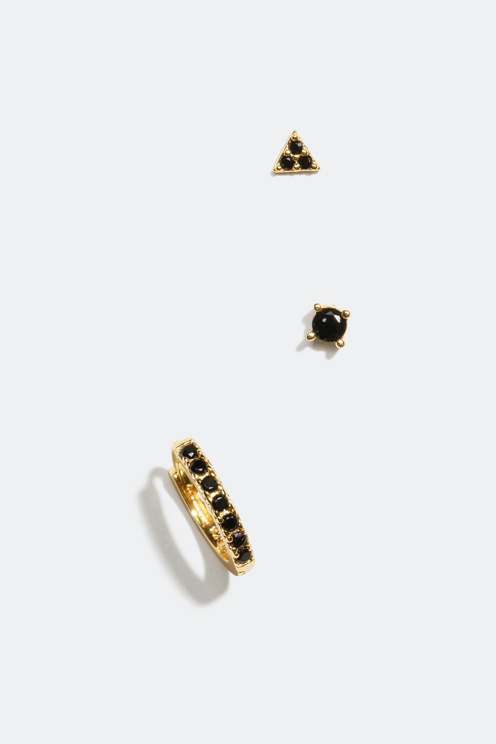 Ørestikker med sort kubisk zirkonia, forgyldt med 18 kt. guld, 3-pak i gruppen Smykker / Øreringe / Flere huller i øret hos Glitter (553000769000)