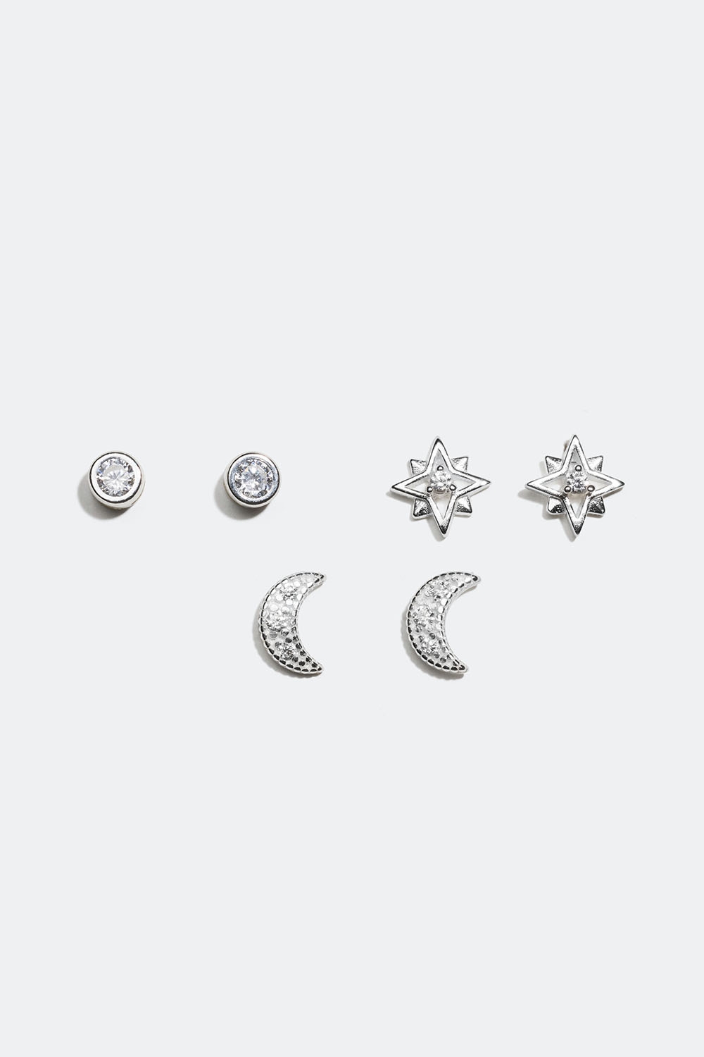 Ørestikker med måne og stjerne, 3-pak i gruppen Ægte sølv / Sølvøreringe / Ørestikker i ægte sølv hos Glitter (553002821001)