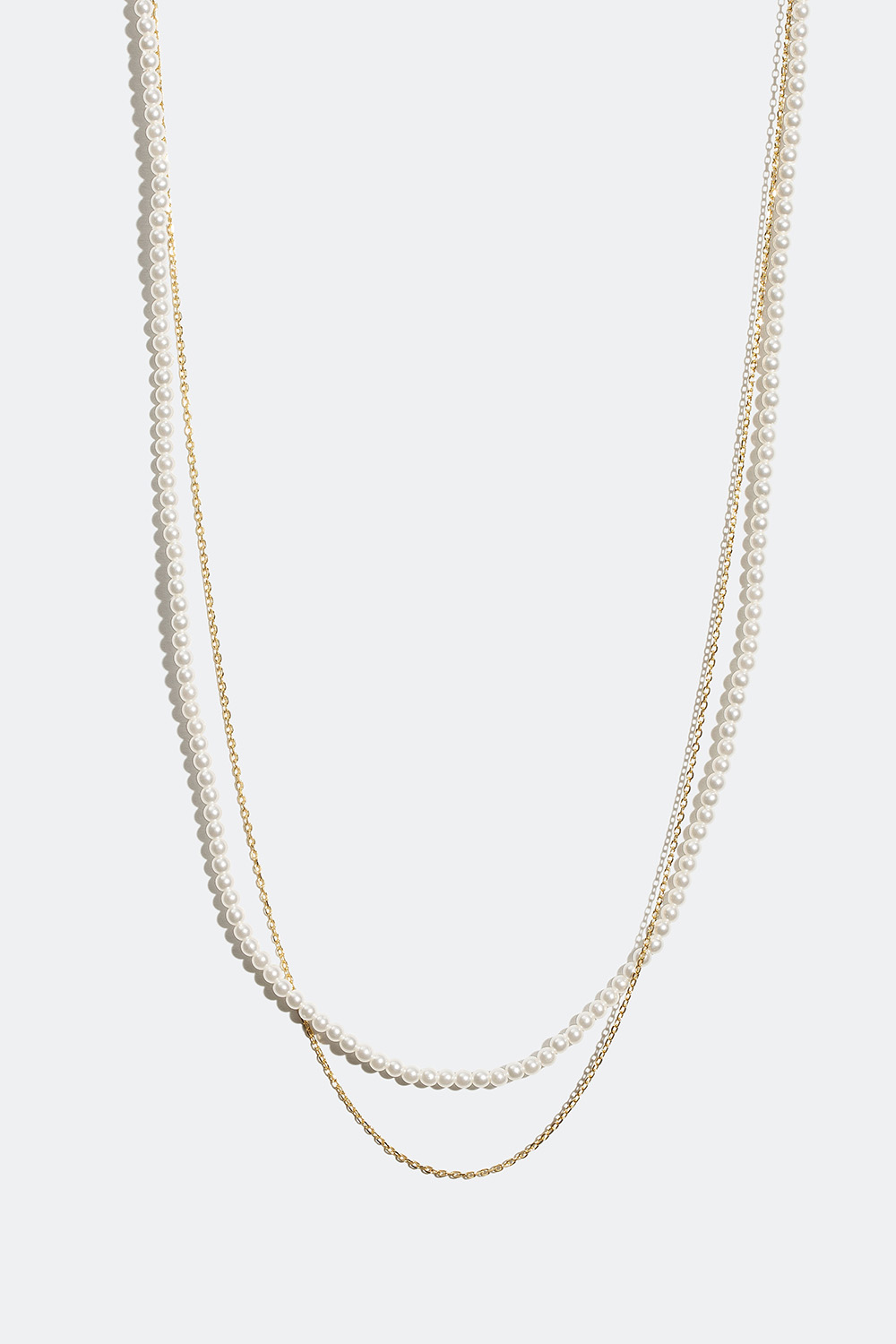 Dobbelthalskæde med perler og kæde forgyldt med 18 kt. guld i gruppen 18 kt. forgyldt sølv / Halskæder i 18 kt. guld hos Glitter (554000482000)