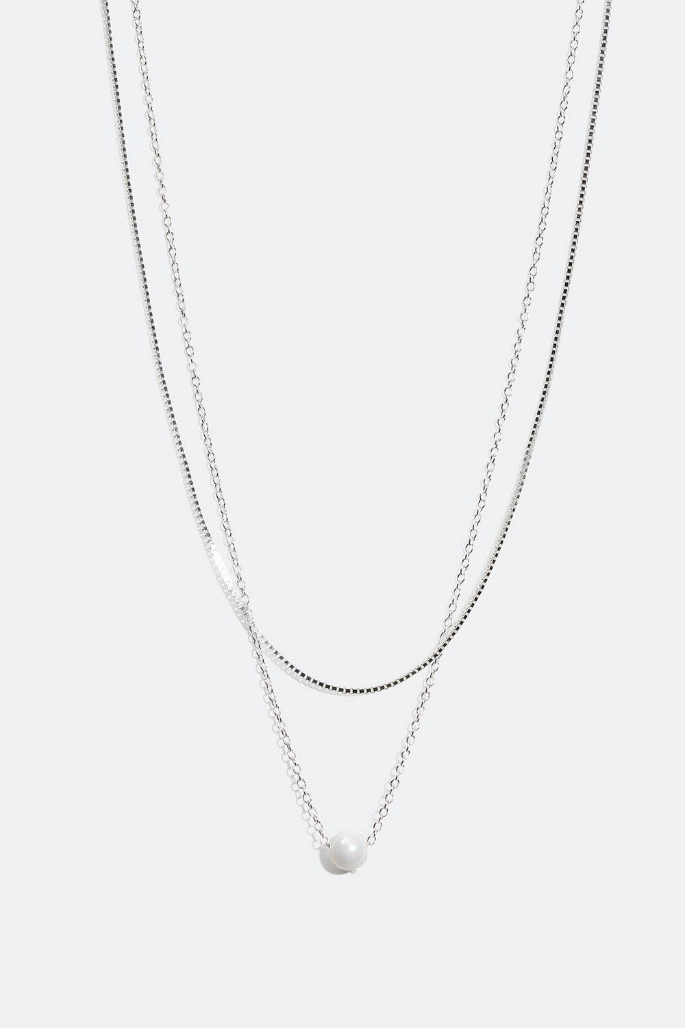 Dobbelhalskæde med perle og kæde i ægte sølv i gruppen Ægte sølv / Sølvhalskæder / Halskæder i ægte sølv med vedhæng hos Glitter (554000521000)