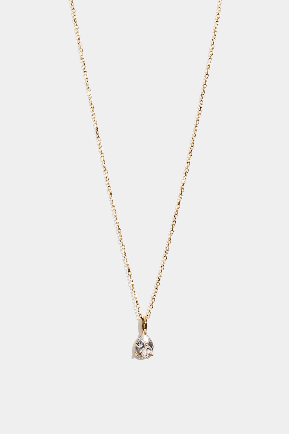 Halskæde i 18 karat forgyldt sterlingsølv med dråbeformet kubisk zirkonia-vedhæng i gruppen Guldbelagt ægte sølv / Guldbelagte halskæder hos Glitter (554004372002)