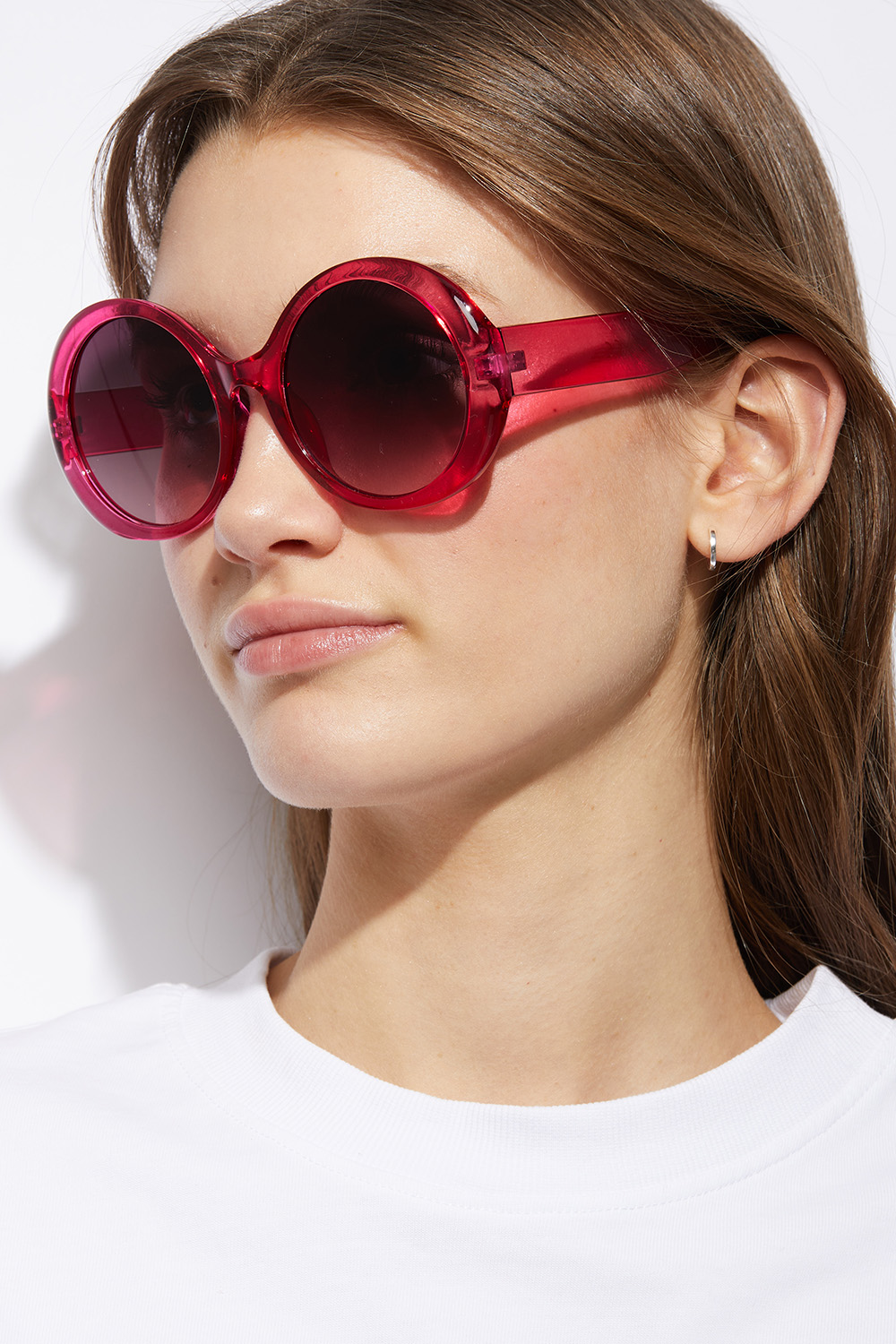 helt seriøst Have en picnic detaljer Køb Store runde solbriller med rosa stel på Glitter.dk