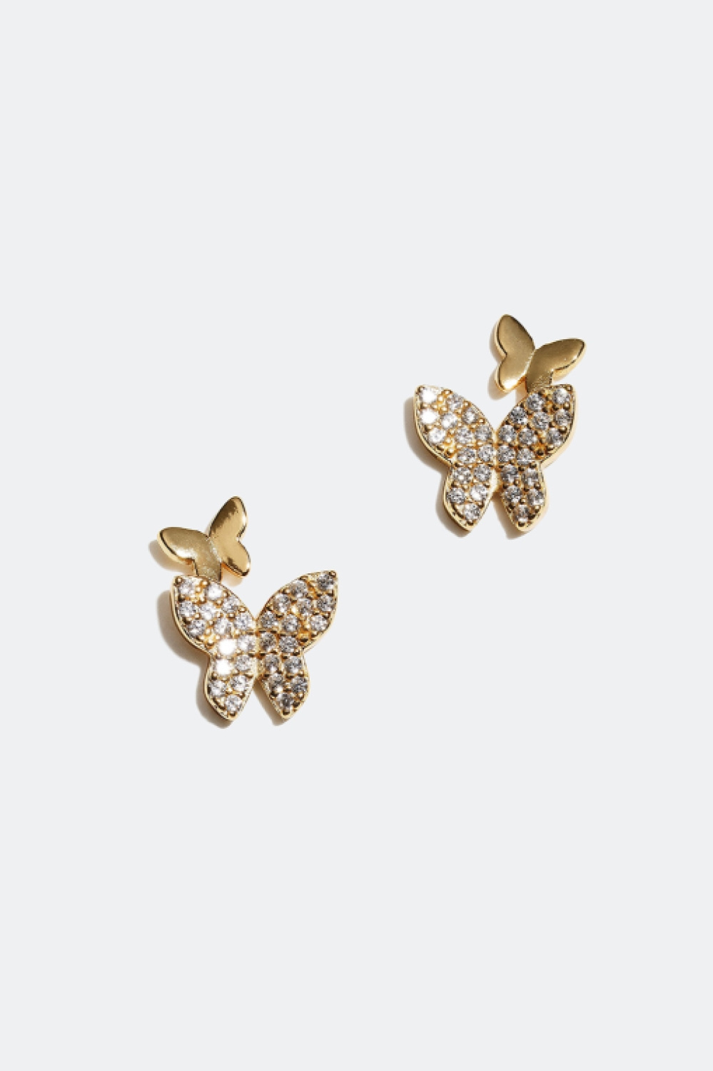 Øreringe med sommerfugle og kubisk zirkonia, forgyldt med 18 kt. guld